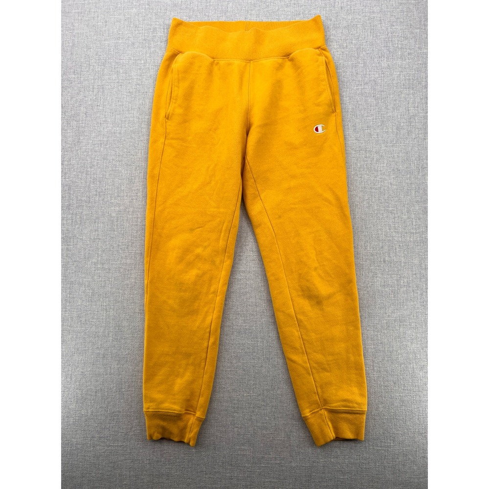 Y2K Champion Reverse Weave Jogger Sweatpants Men Small Gold Fleece Logo Retro